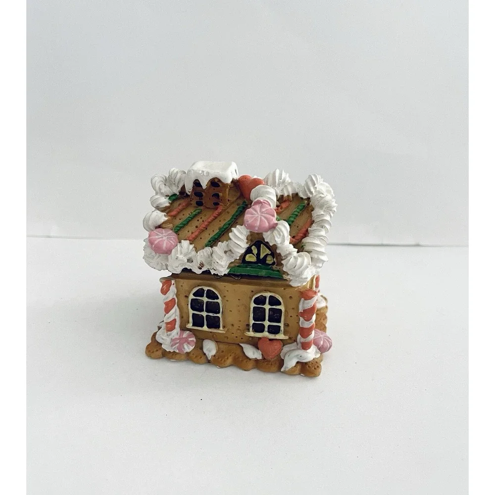 Ceramic Gingerbread House Christmas Trinket Box Candy Canes‎  READ INFO